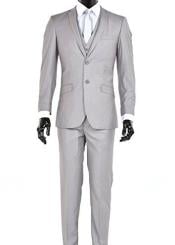  Mens Slim Fit 2 Button Vested Light Gray Suit