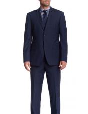  Mens 2 Button Wool Modern Fit Suits Dark Navy Blue Suit For