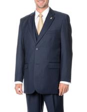  Mens Two Button Stylish Dark Navy 3-Piece Vested Suits with Flat Front