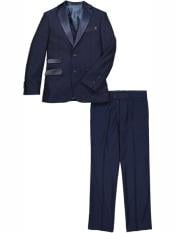  Designed 3 Piece Notch Lapel Kids Sizes Dark Navy Vested Tuxedo