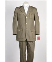  Mens diamond nail heads 2 Button Safari Military Style Olive Suit