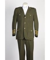  Mens diamond nail heads 2 Button Olive Safari Military Style Suit