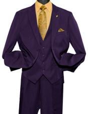  Mens Fashion Purple 2 ButtonPeak Lapel Vested Suit