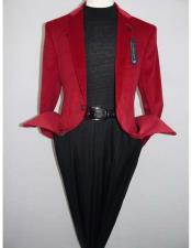  Men Red Modern Fit Notch Collar 2 Button Corduroy 100% Cotton Cheap