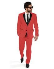  2BW2 Mens 2 Button Red Tuxedo with Black Satin Lapel and Red