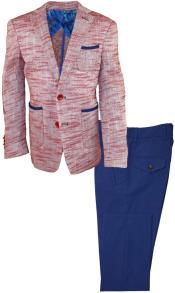 Boys 2 Button Notch Lapel Red 2 Pc Linen Suit And Pant