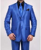 Mens 2 Button  Shiny Sharkskin Oxford Fitted Royal Blue Dress Suits