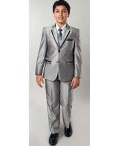  Boys Suits Mens Silver Two Toned Trimmed Kids Sizes Tuxedo Sharkskin Looking