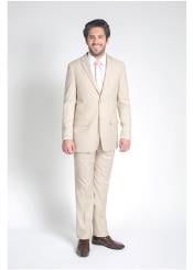  Mens 2 Button Groomsmen Suits ~ Groom Wedding Tan/Beige Slim Fit Suit