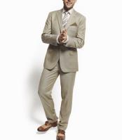  Slim Fitted Brand Tan 2 Button Super 110s Sharkskin Wool Suit