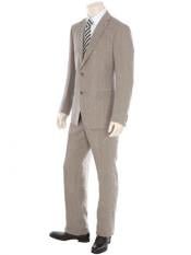  Dark Tan ~ Taupe 2 Button 100% Linen Fabric Suit Flat Front