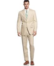  Two Button Pure Linen Suit Solid Tan ~ Beige - Mens Linen