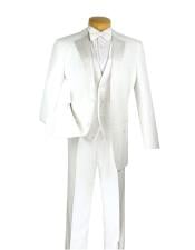  Mens Fashion White 2 Button Classic Fit 3 Piece Vested Suit