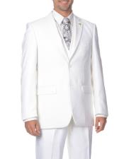  Mens White Two Button Stylish 3-Piece Vested Suits with Flat Front Pant
