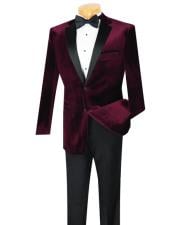  Style#-B6362 Mens 2 Button Wine Velvet Tuxedo