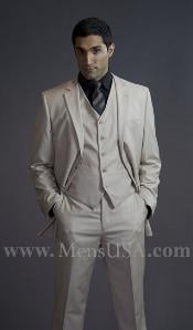 2 Button 3 Piece Beige Color Flat Front affordable suit online sale