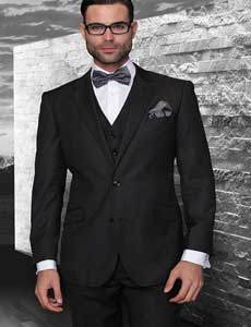  Mens Three Piece Suit - Vested Suit Classic 3pc 2 Button Black
