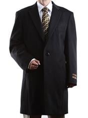  Mens Dress Coat 2 Buttons Luxury Three Quarter Length Wool/Cashmere Black Long