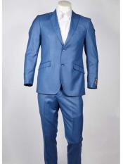  Mens 2 Button Blue Peak Lapel Slim Fit  Suit
