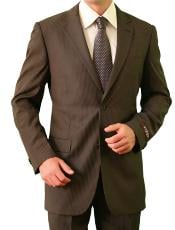  Mens 2 Button Front Slim Brown Shadow Stripe ~ Suit Mini Stripe