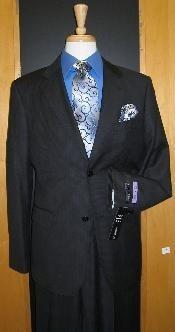  2 Button Charcoal Pinstripe Flat Front Suit - Color: Dark Grey Suit