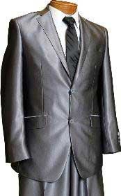  Mens 2 Button Charcoal Grey Slim Fitted Shiny Flashy Shark Skin Cheap