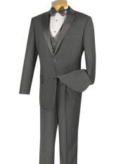  Mens Charcoal Grey ~ Gray Tuxedo 2 Buttons Vested 3 Pieces Sateen