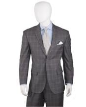  Mens Grey Two Buttons Plaid ~