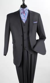  Mens 3 Piece Wool Blend Fashion three piece suit - Vest Dark