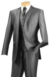  2 Button patterned Solid 3pcs Slim Fit Suit with vest – Gray