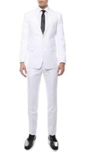  Mens 2 Button Slim Fitted White