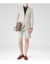  Shorts Set Pants Summer Suit For Men Beige - Wool