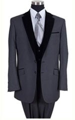  breasted 2 button side vents Velvet lapel Formal Dinner Black Suit Fashion Tuxedo For Men - Three