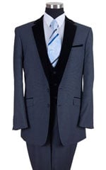  Tones Black Lapeled Vested Formal Dinner Suit Dark Navy Fashion Tuxedo For Men  - Three Piece