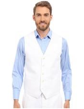  Mens Five Buttons V-neck Matching White Linen Vest & Pants Set 