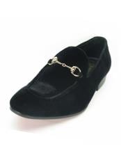  Mens Fashionable Carrucci Slip On Style Velvet Black Shoes With Buckle