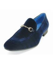  Mens Fashionable Carrucci Velvet Navy Slip On Style Shoes With Buckle