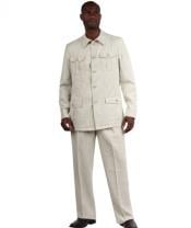  Mens Casual Mandarin Safari Suit White