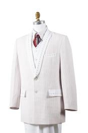  Style#-B6362 Mens White 4 Piece Sharkskin Entertainer Suit - All White Suit