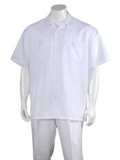 Mens Solid Casual 100% Polyester 5 Button Short Sleeve Casual Two Piece