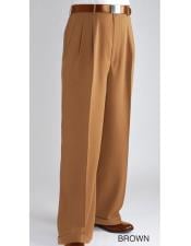  Mens Wide Leg Pants Mocca~Coffee~Light Brown Double Pleated Besom Rear Pockets