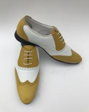  White/Yellow~Gold Lace Up Style Wing Toe Two Toned Oxford Shoes Perfect for Men