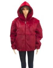  Fur Full Skin Genuine Rabbit Red Jacket 