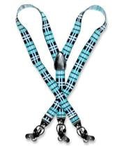  Mens Design Black turquoise ~ Light Blue Stage Party White Suspenders For