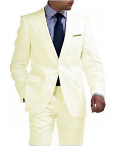 
SKU#CRM8912 Light Weight Ivory ~ Off White 2 Button Tapered Cut Half Lined Flat Front Slim Fit Suit Vented Cream  