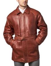  Mens Classic 3/4-Length Coat with Belt Zip-To-Top China Collar Ranch Leather long trench coat ~ Raincoat ~