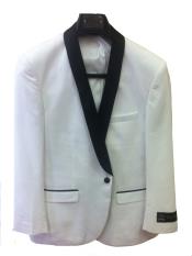  
SKU#7Z3C Men's One Button Slim Fit Tuxedo Jacket White with Black Lapel  
