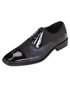 SKU#KA8937 Mens Black Classic Patent Cap-Toe Oxford Dress Shoe