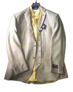 Mens Two button Vested Gold ~ Bronz ~ Camel ~ Khaki Vested 3 Piece Dress Suit $189
