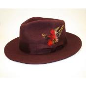 SKU#PN-N51 Men's Burgundy Wool Fedora Hat